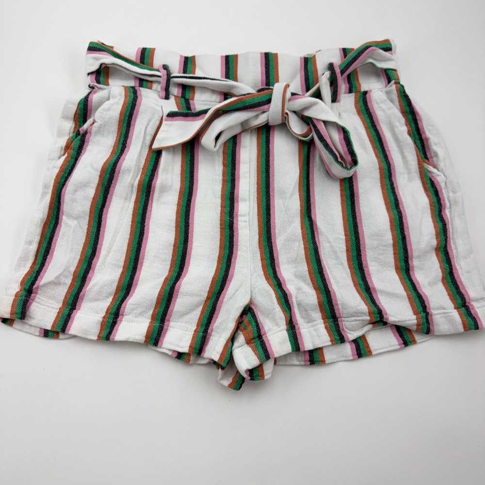 Halogen Womens Multi Color Striped Paperbag Waist Shorts Size S Pink Green